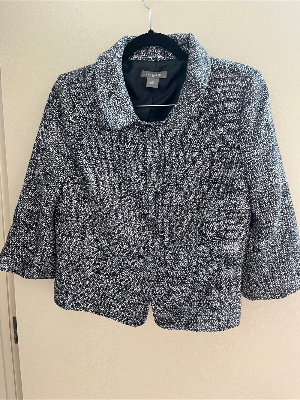 Ann Taylor Navy and White Tweed Blazer Jacket size 10